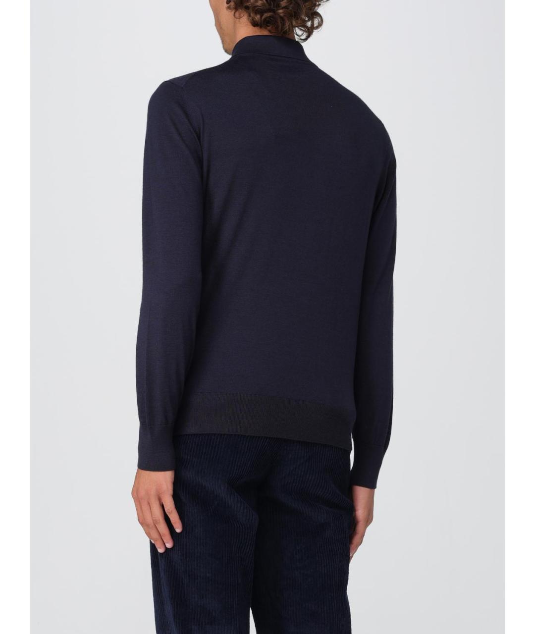 AGNONA Синее хлопко-шерстяное поло с длинным рукавом, фото 2