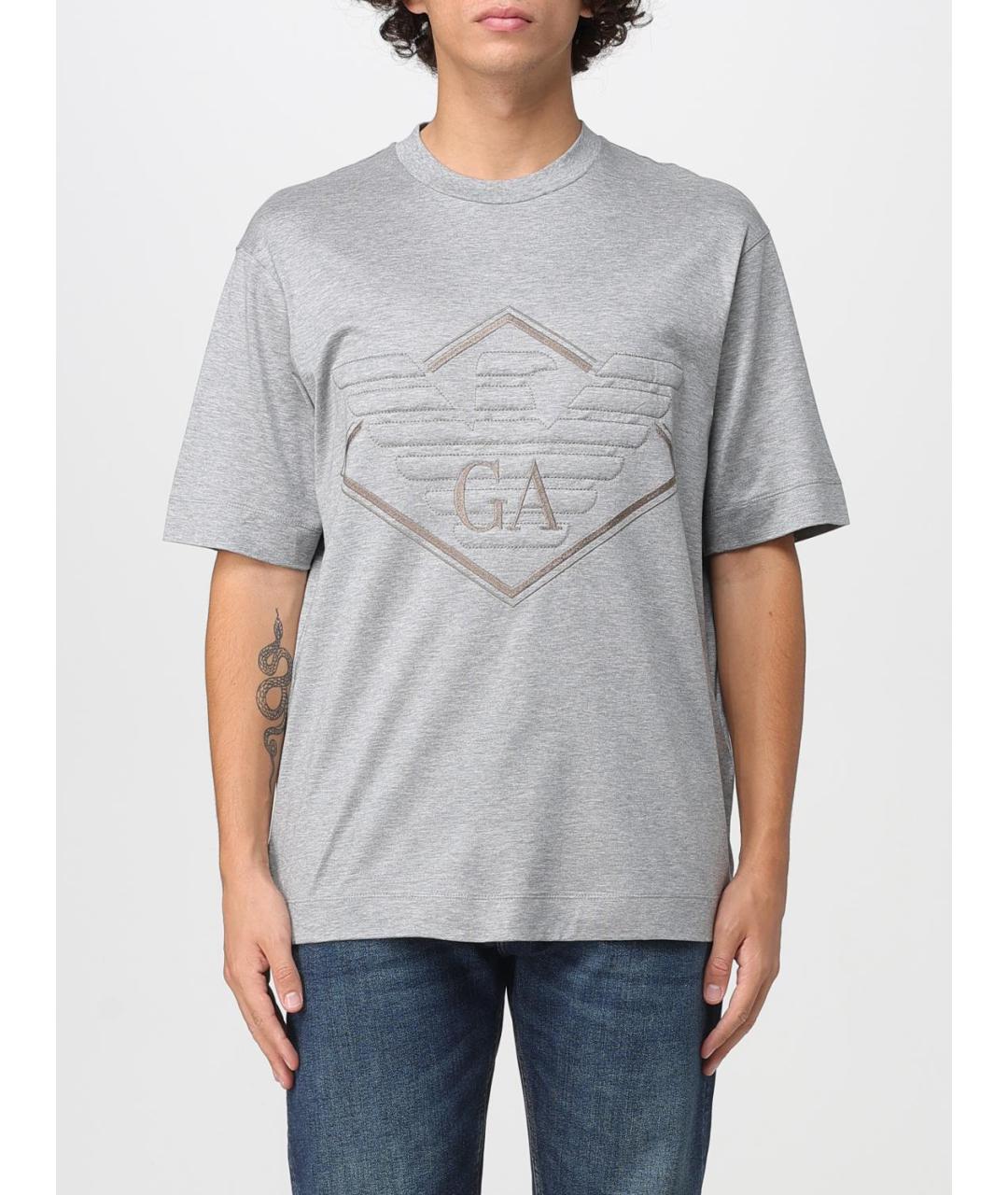 EMPORIO ARMANI Серая хлопковая футболка, фото 2
