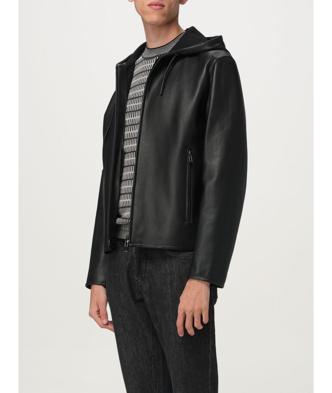 EMPORIO ARMANI Черная кожаная куртка, фото 3