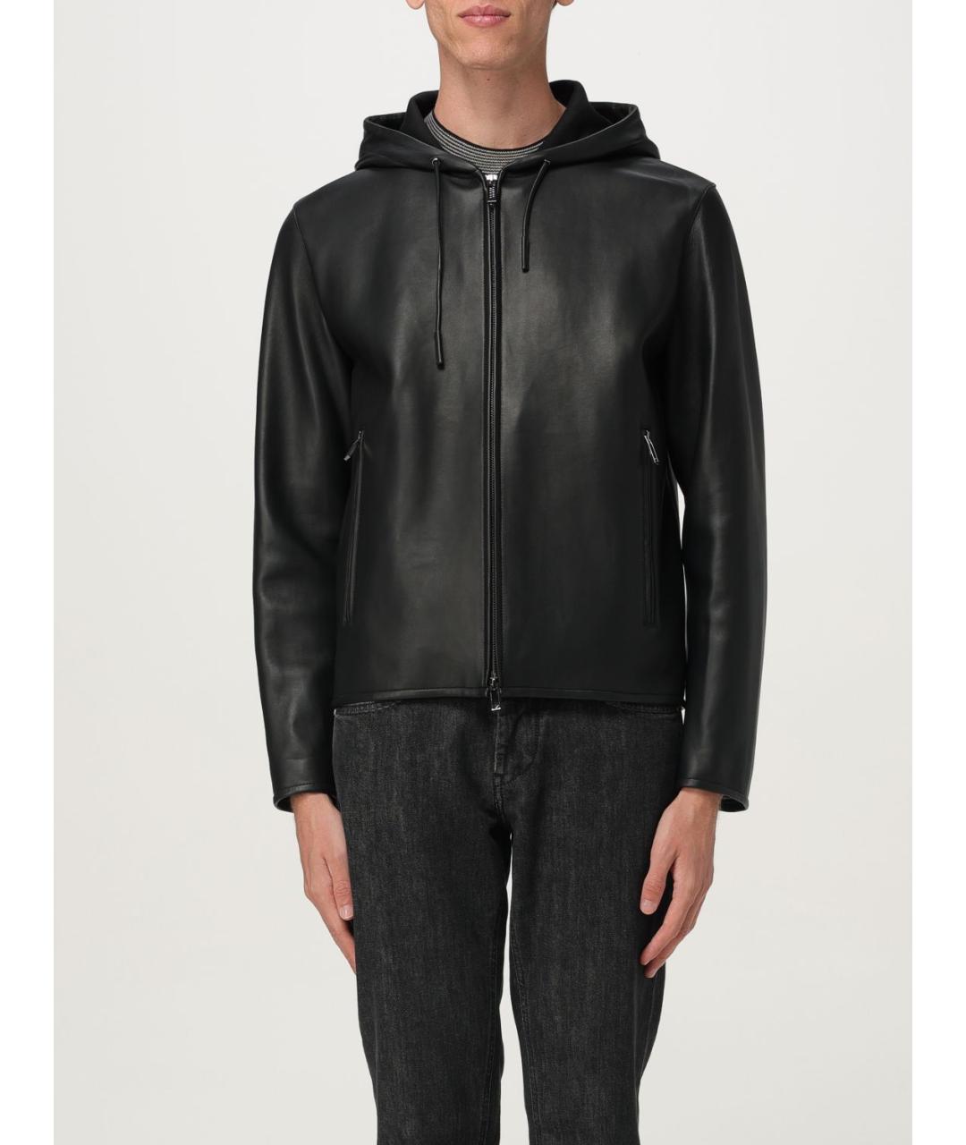 EMPORIO ARMANI Черная кожаная куртка, фото 5