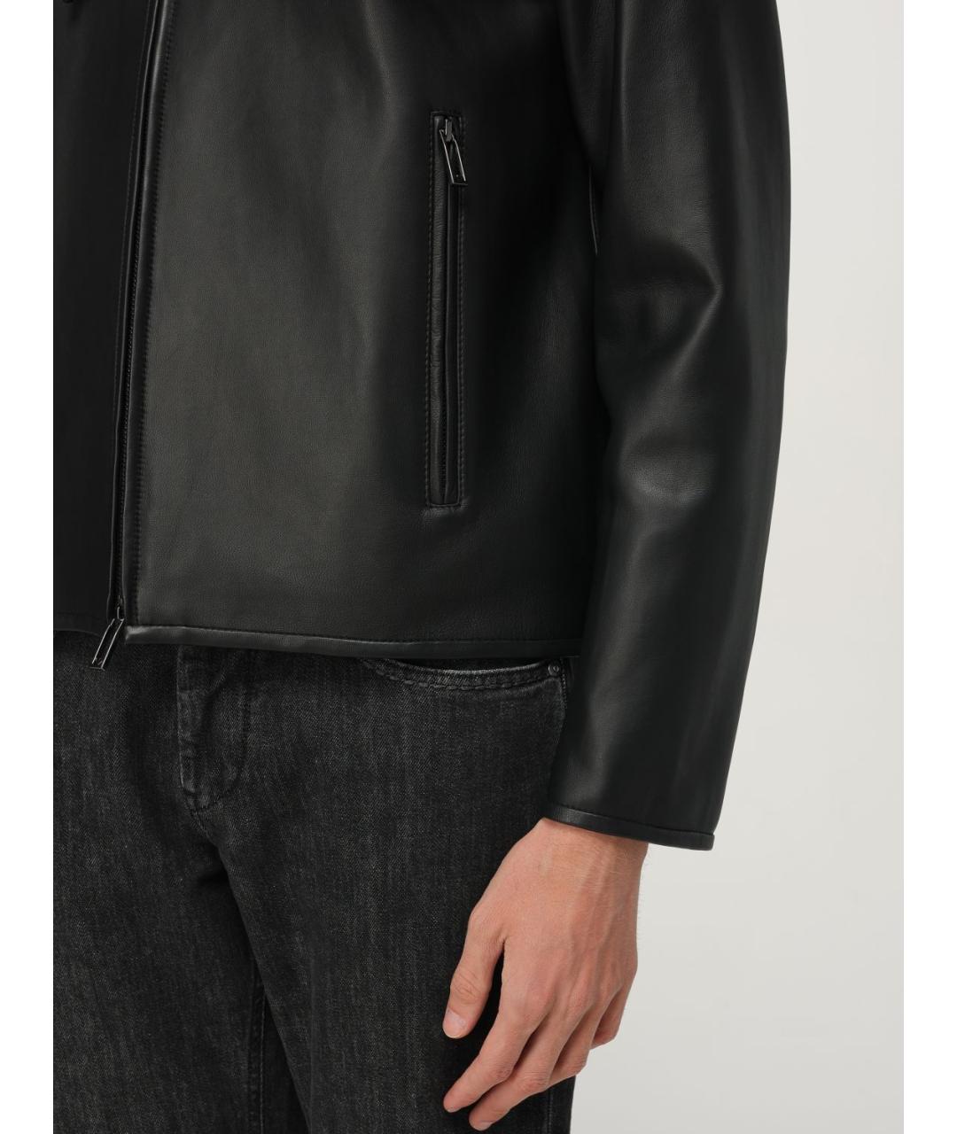 EMPORIO ARMANI Черная кожаная куртка, фото 4