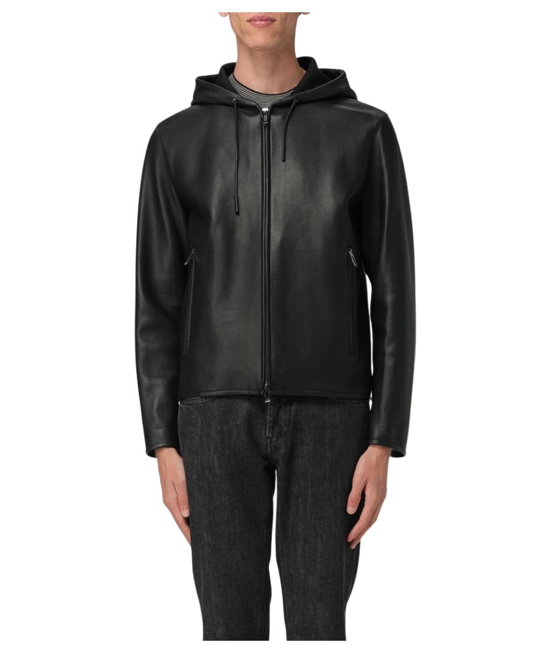 EMPORIO ARMANI Черная кожаная куртка, фото 1