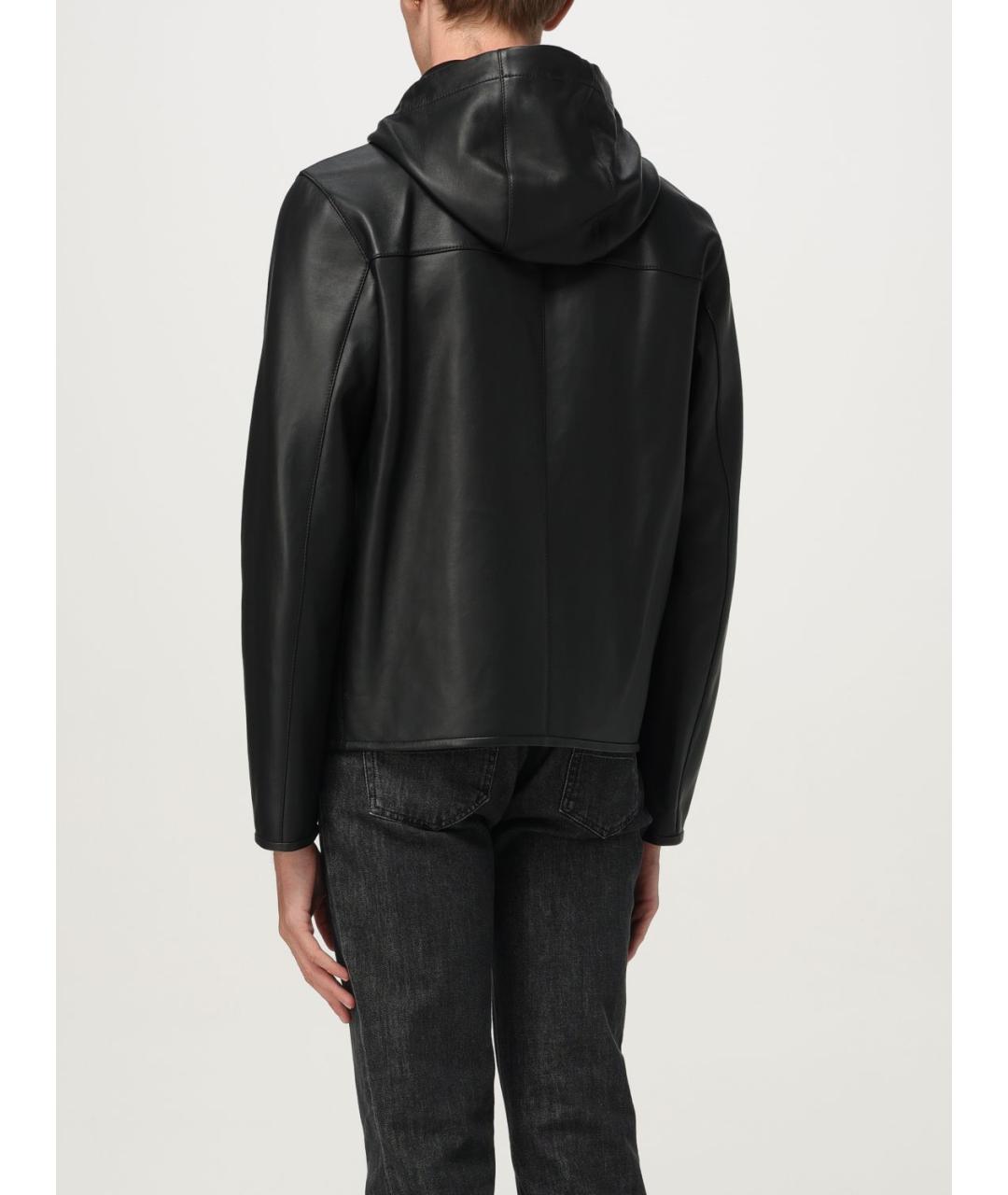 EMPORIO ARMANI Черная кожаная куртка, фото 2
