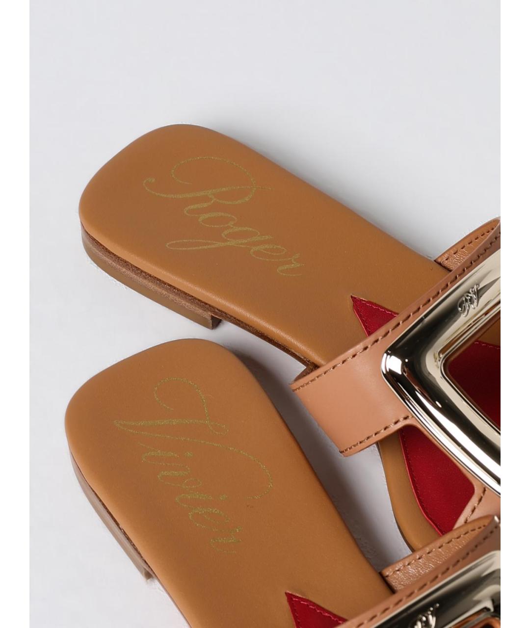 ROGER VIVIER Коричневые кожаные шлепанцы, фото 4