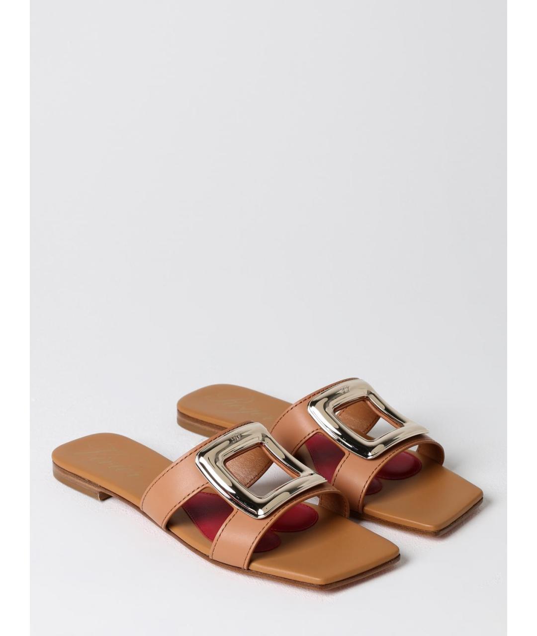 ROGER VIVIER Коричневые кожаные шлепанцы, фото 2