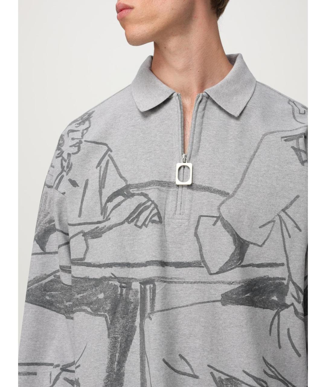 J.W.ANDERSON Серое хлопковое поло с длинным рукавом, фото 6