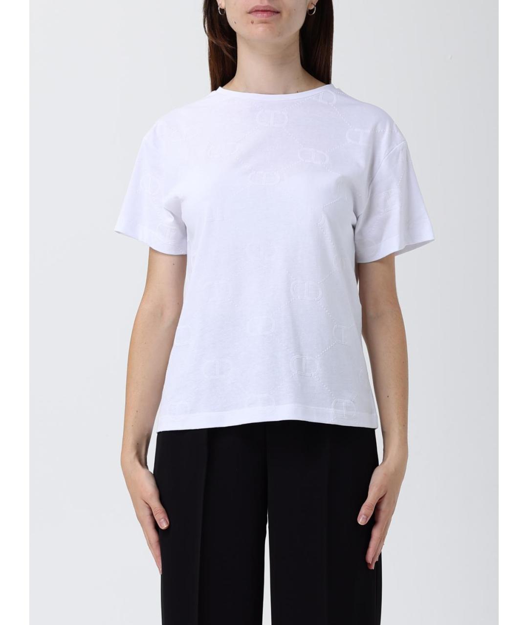 TWIN-SET Белая хлопковая футболка, фото 4