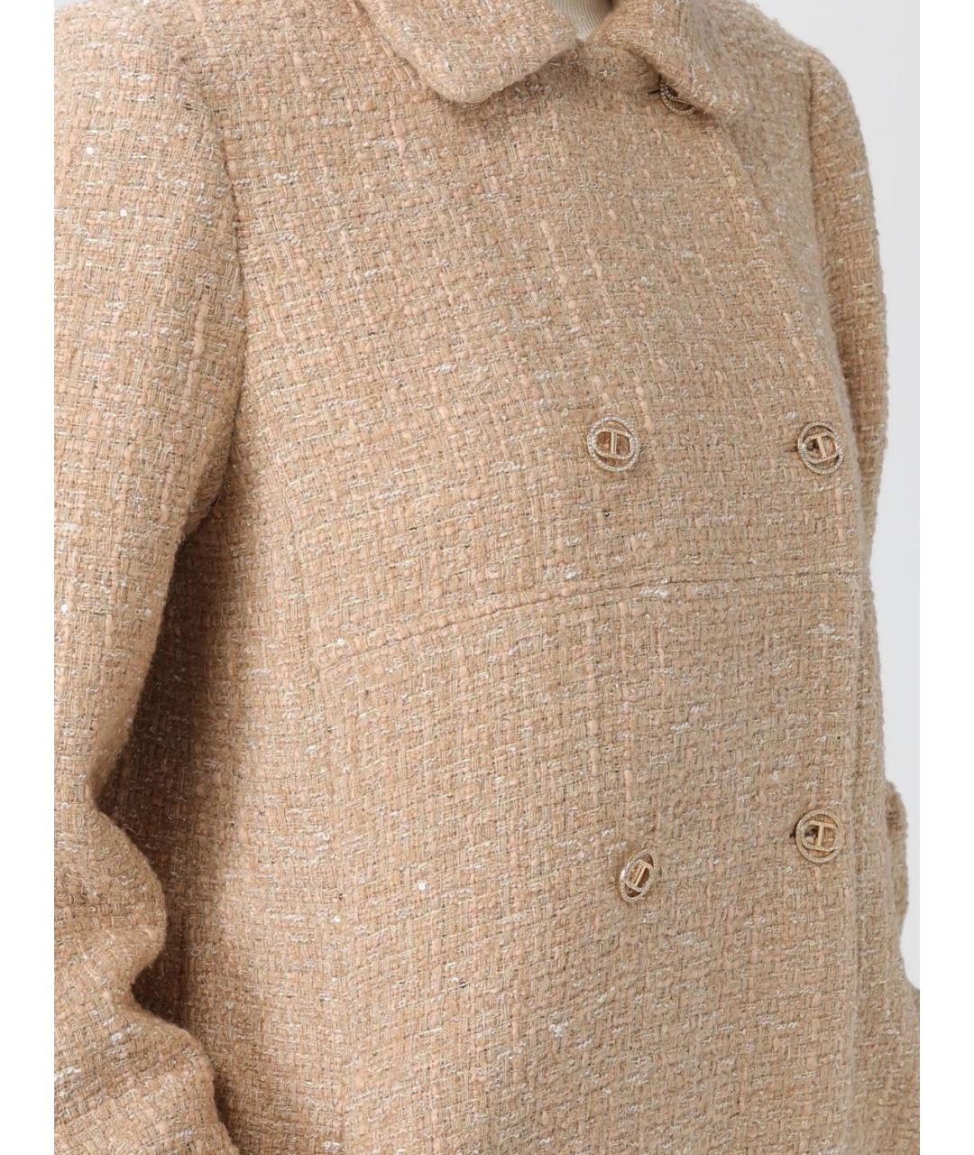 TWIN-SET Бежевое полиэстеровое пальто, фото 5