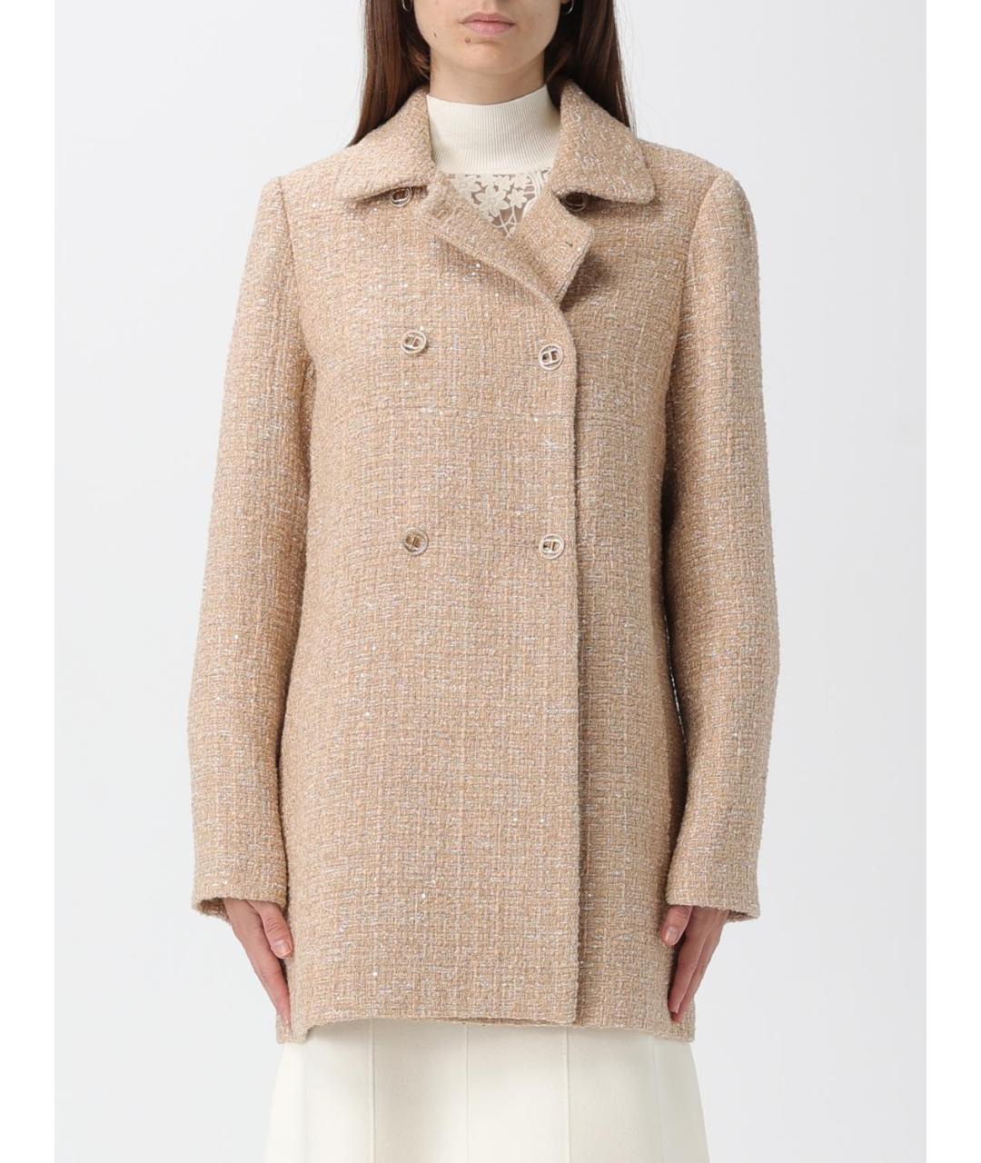 TWIN-SET Бежевое полиэстеровое пальто, фото 2