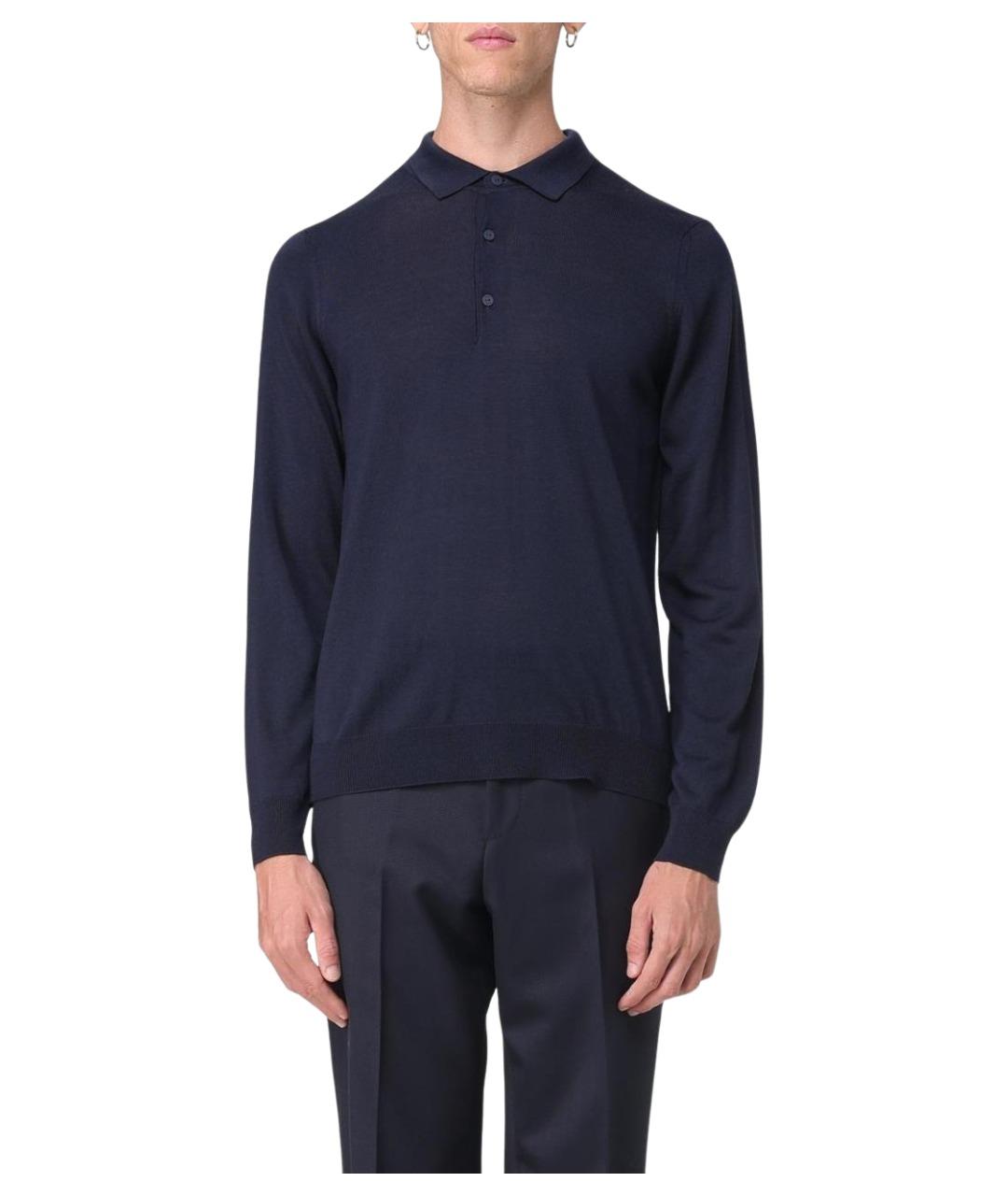 K-WAY Синее хлопко-шерстяное поло с длинным рукавом, фото 1