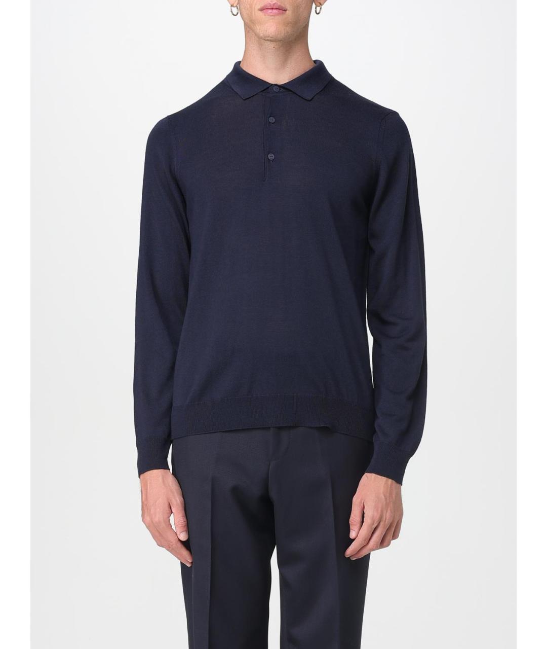 K-WAY Синее хлопко-шерстяное поло с длинным рукавом, фото 4