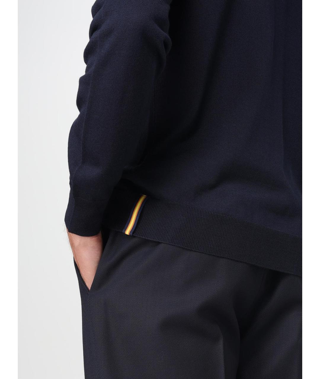 K-WAY Синее хлопко-шерстяное поло с длинным рукавом, фото 3