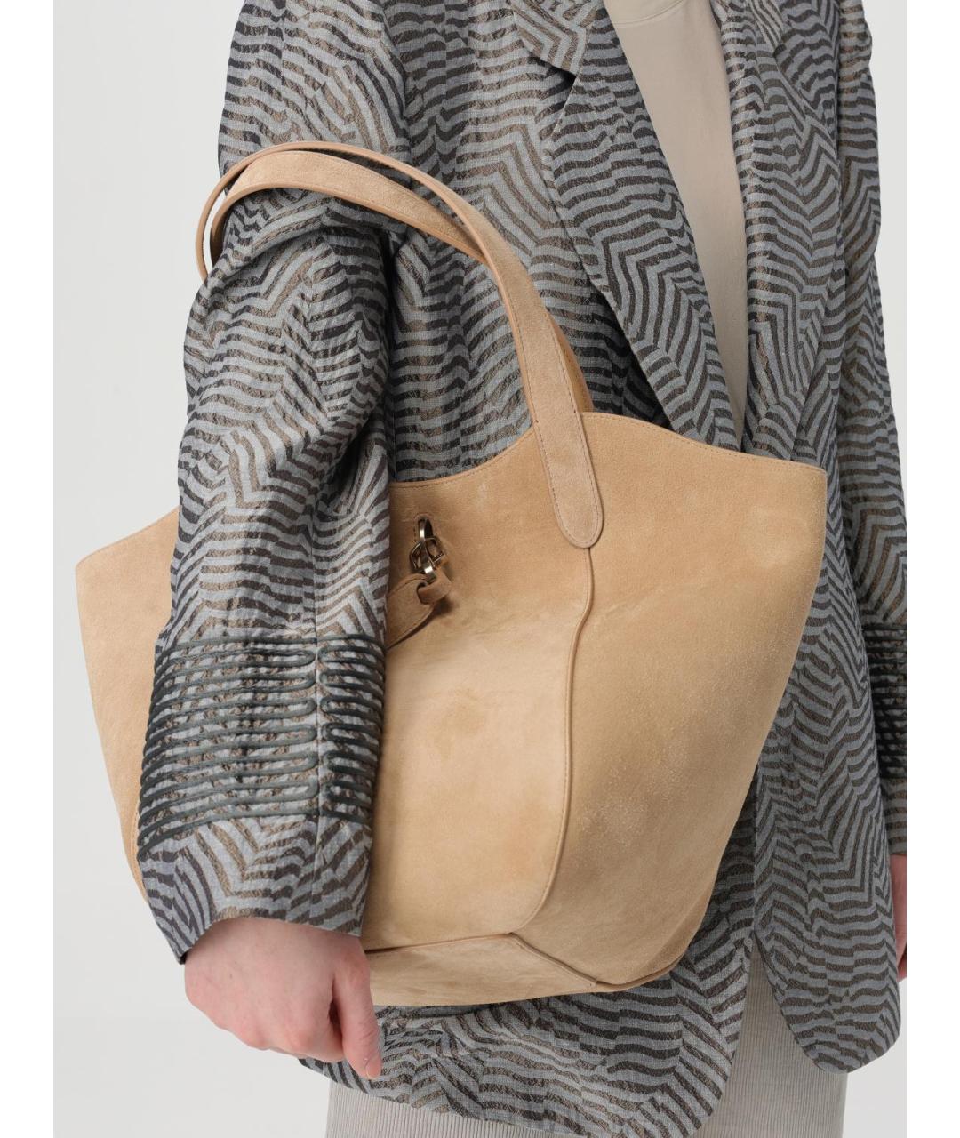 GIORGIO ARMANI Бежевая замшевая сумка тоут, фото 2