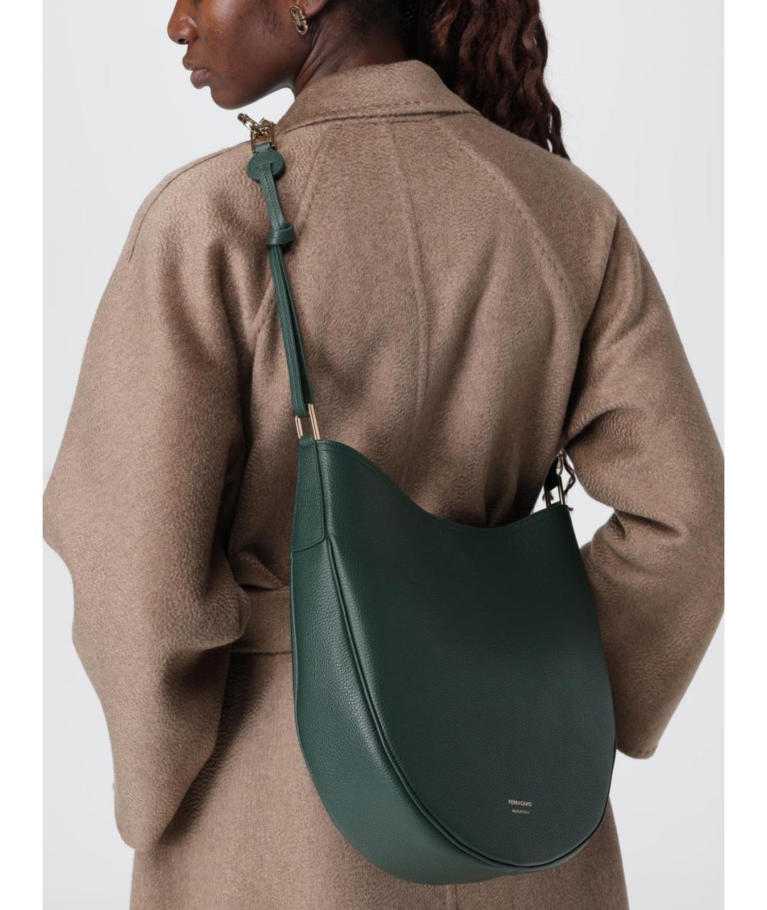 FERRAGAMO Зеленая кожаная сумка через плечо, фото 2