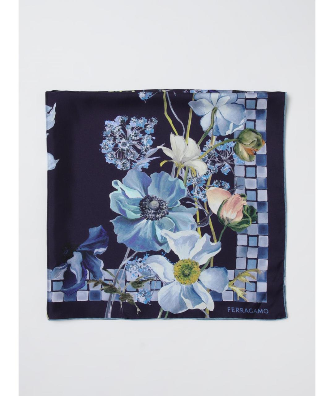 FERRAGAMO Синий шелковый шарф, фото 4