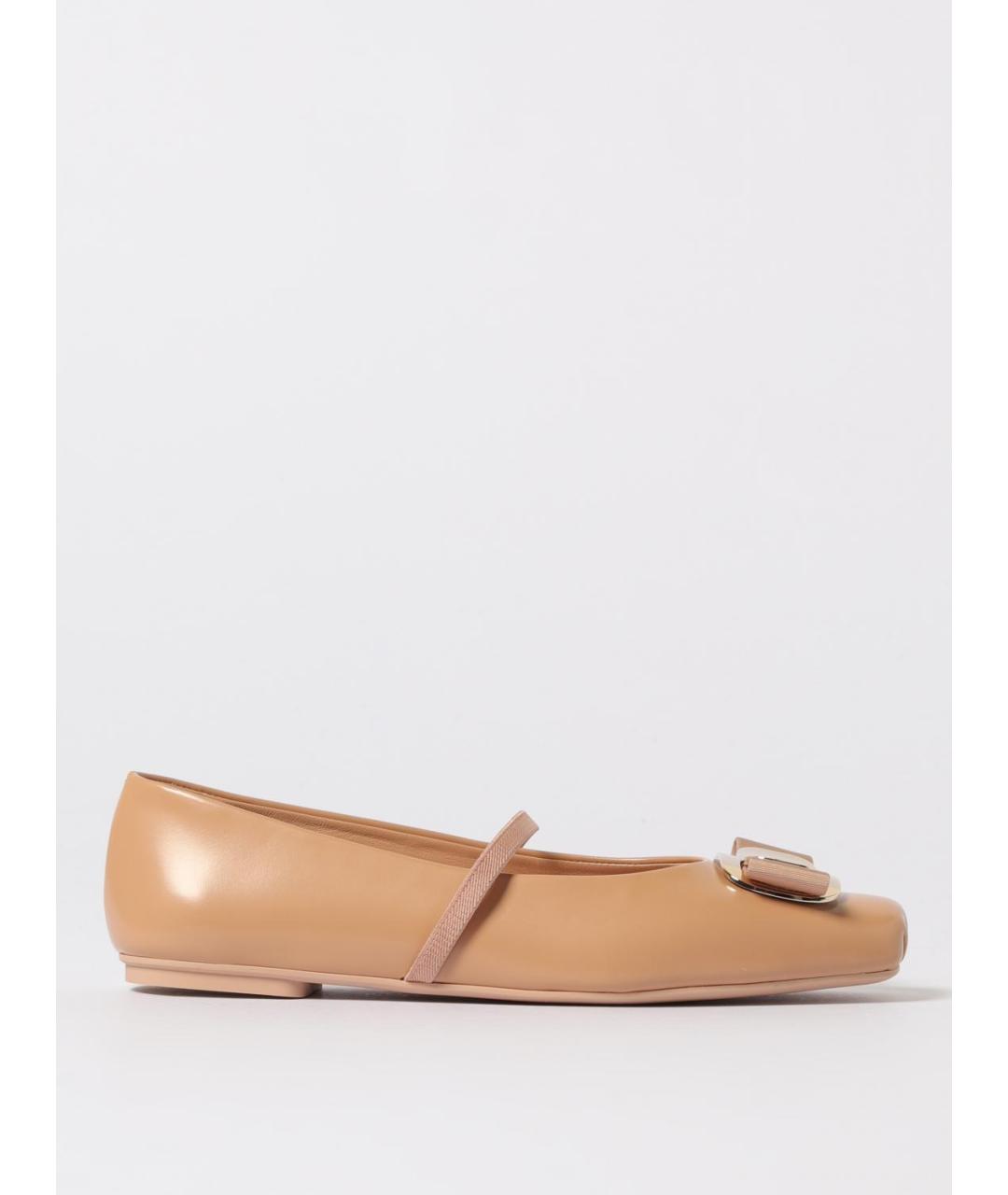FERRAGAMO Бежевые кожаные балетки, фото 5