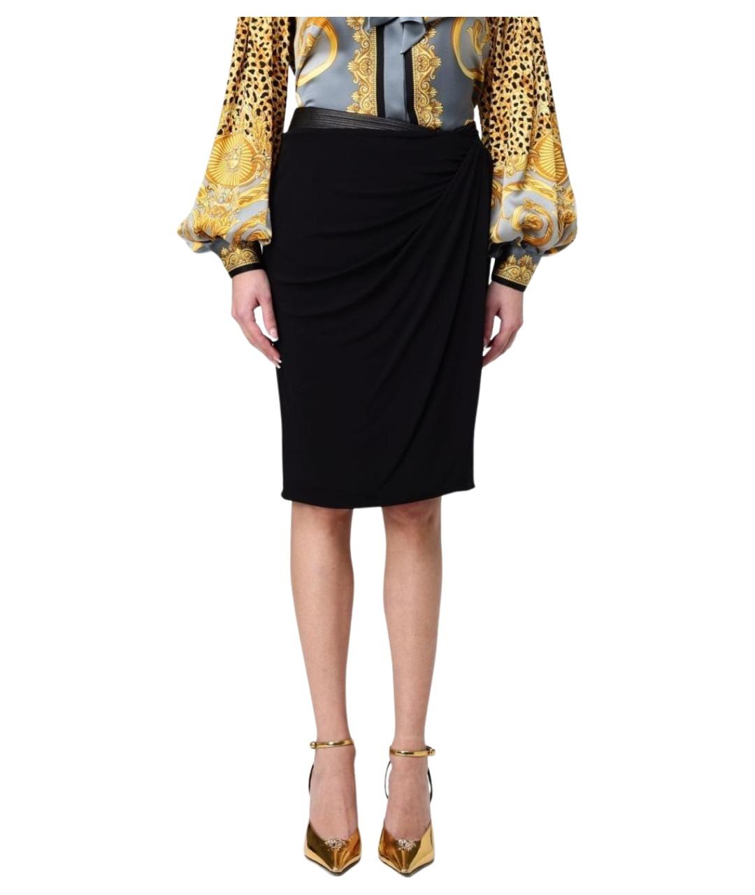 VERSACE Черная вискозная юбка миди, фото 1