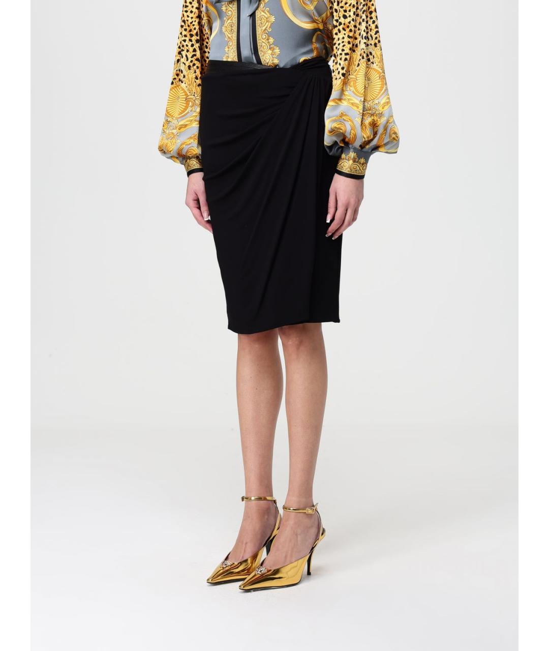 VERSACE Черная вискозная юбка миди, фото 4