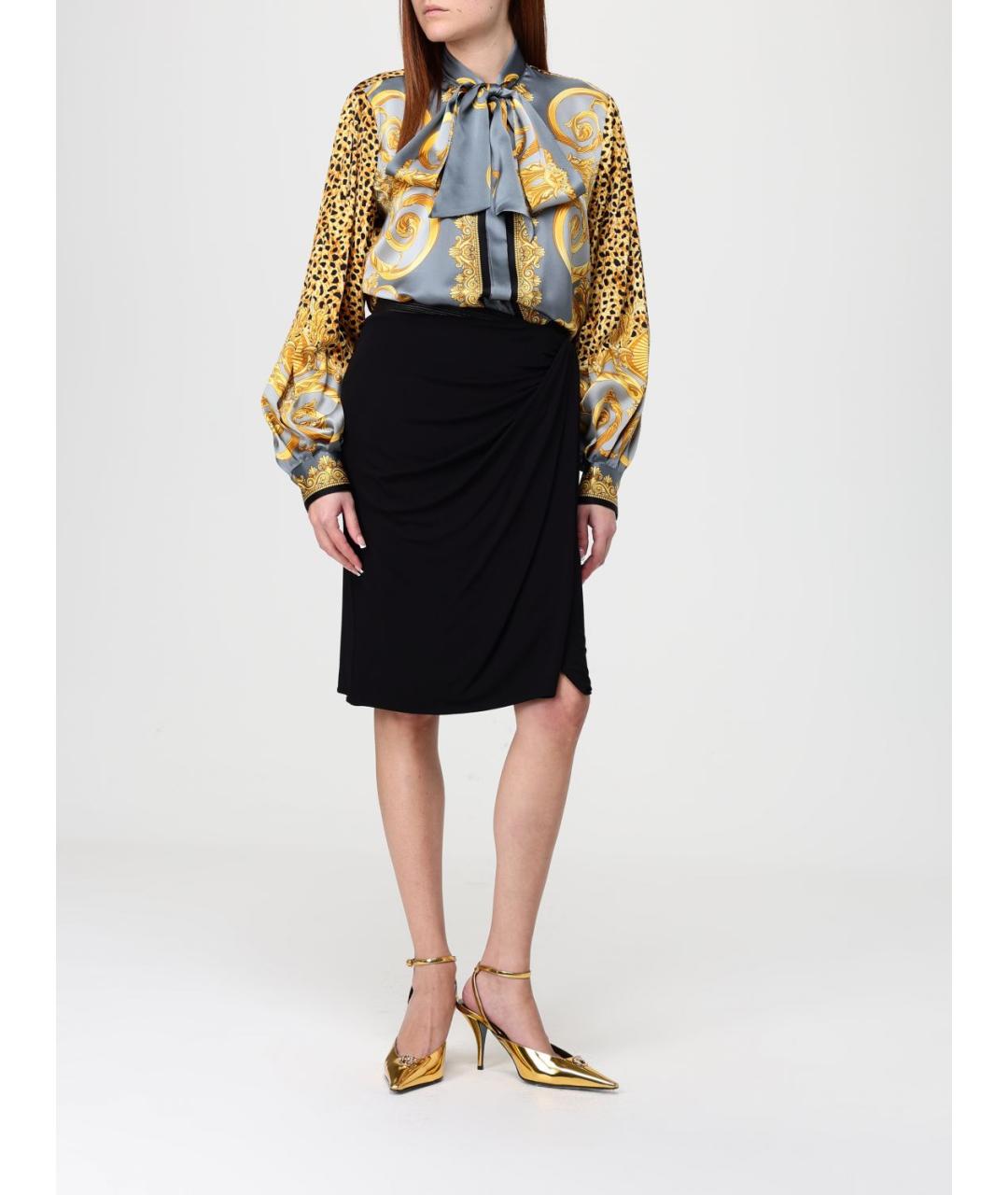 VERSACE Черная вискозная юбка миди, фото 2