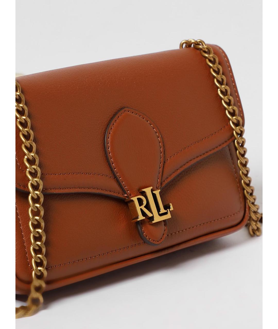 RALPH LAUREN Коричневая кожаная сумка через плечо, фото 3