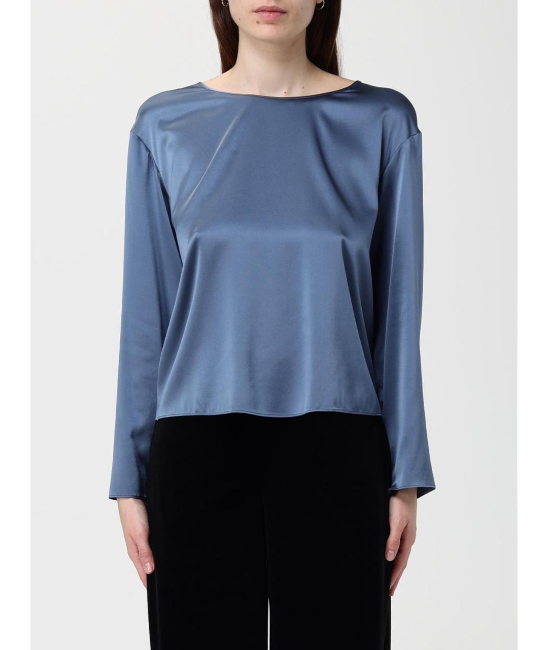 EMPORIO ARMANI Синяя шелковая блузы, фото 2