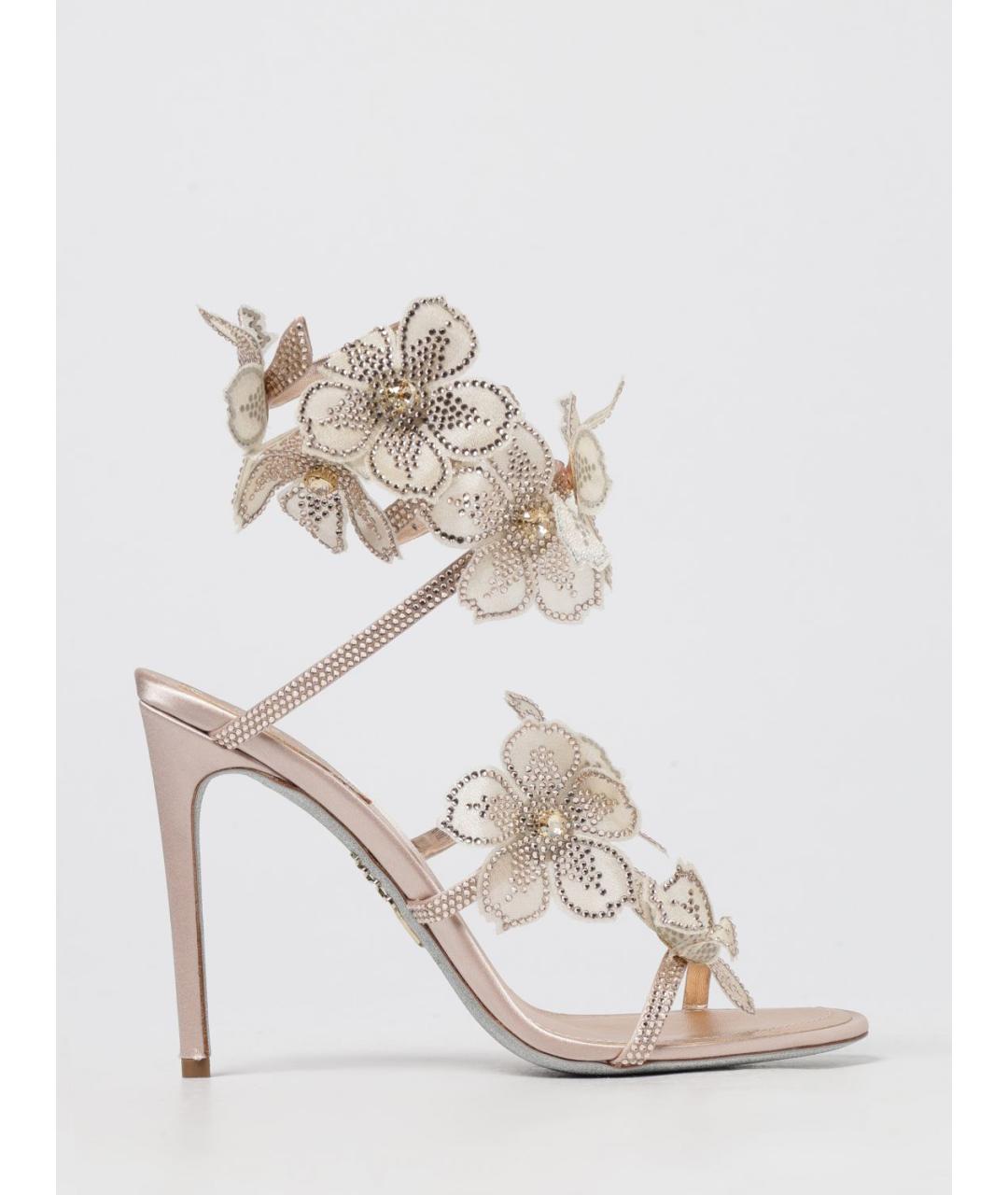 RENE CAOVILLA Бежевые текстильные босоножки, фото 5