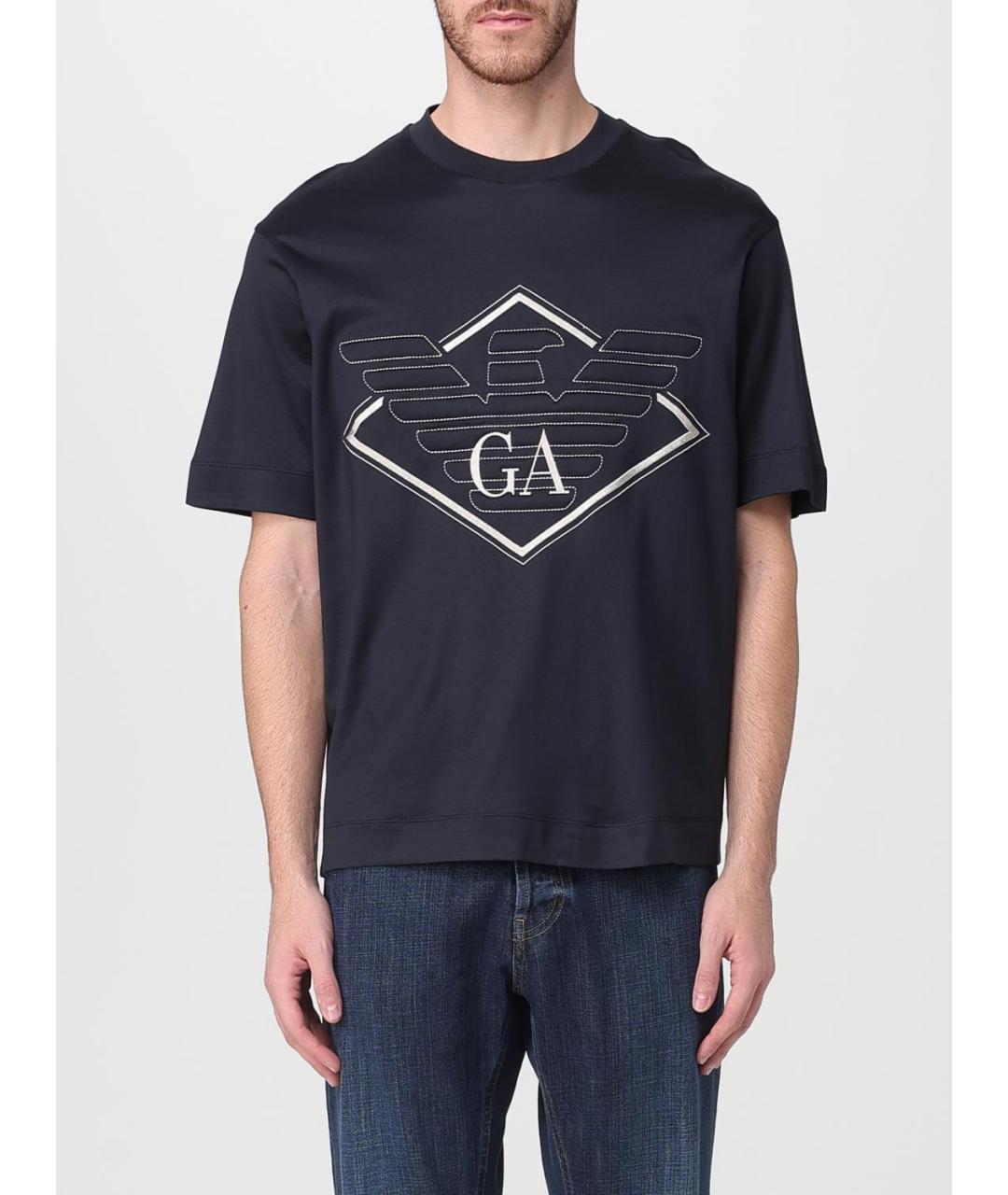 EMPORIO ARMANI Синяя хлопковая футболка, фото 4