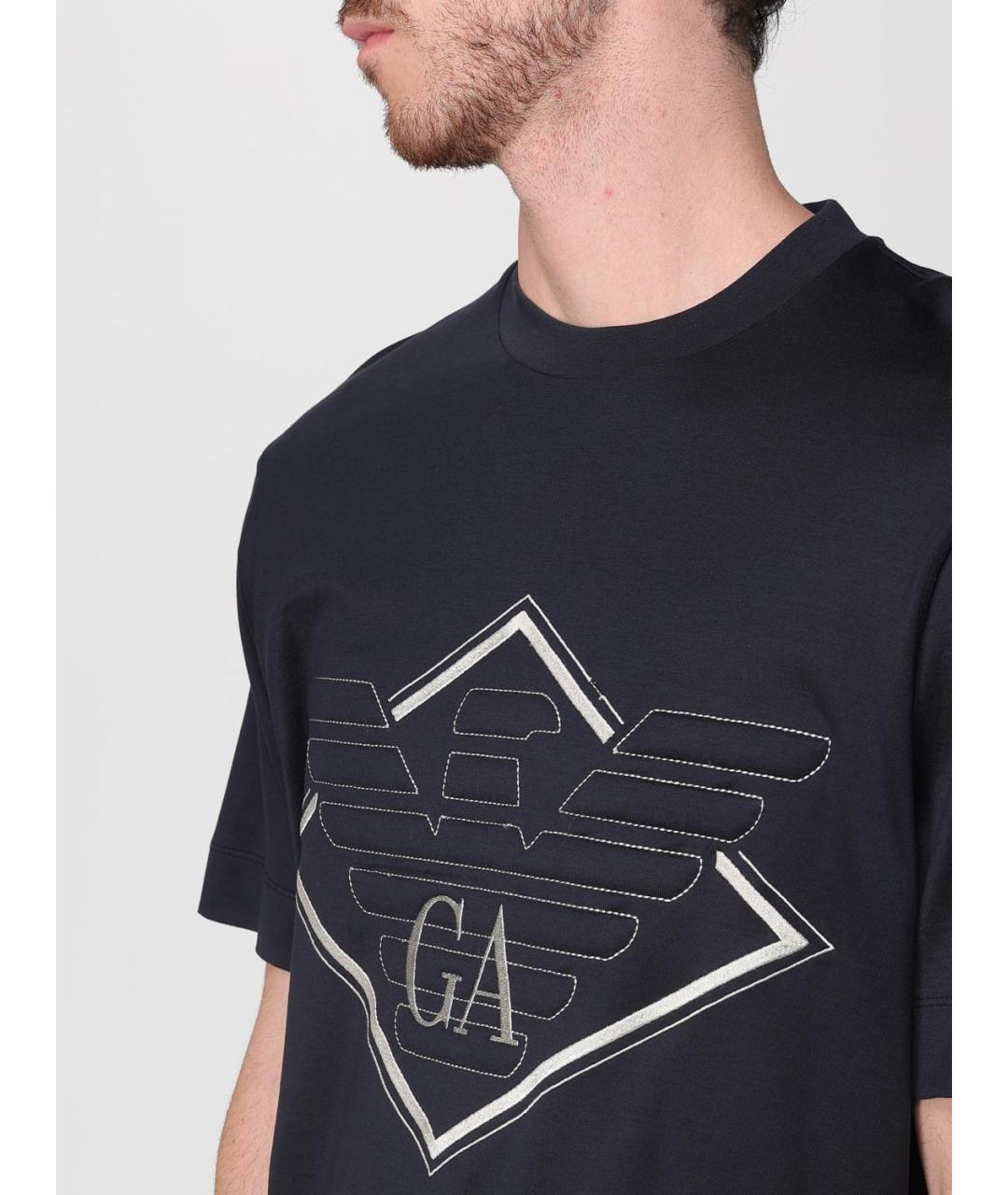 EMPORIO ARMANI Синяя хлопковая футболка, фото 3