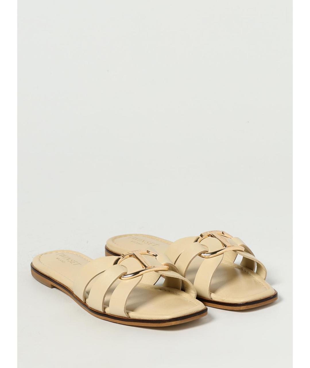 TWIN-SET Бежевые кожаные шлепанцы, фото 2