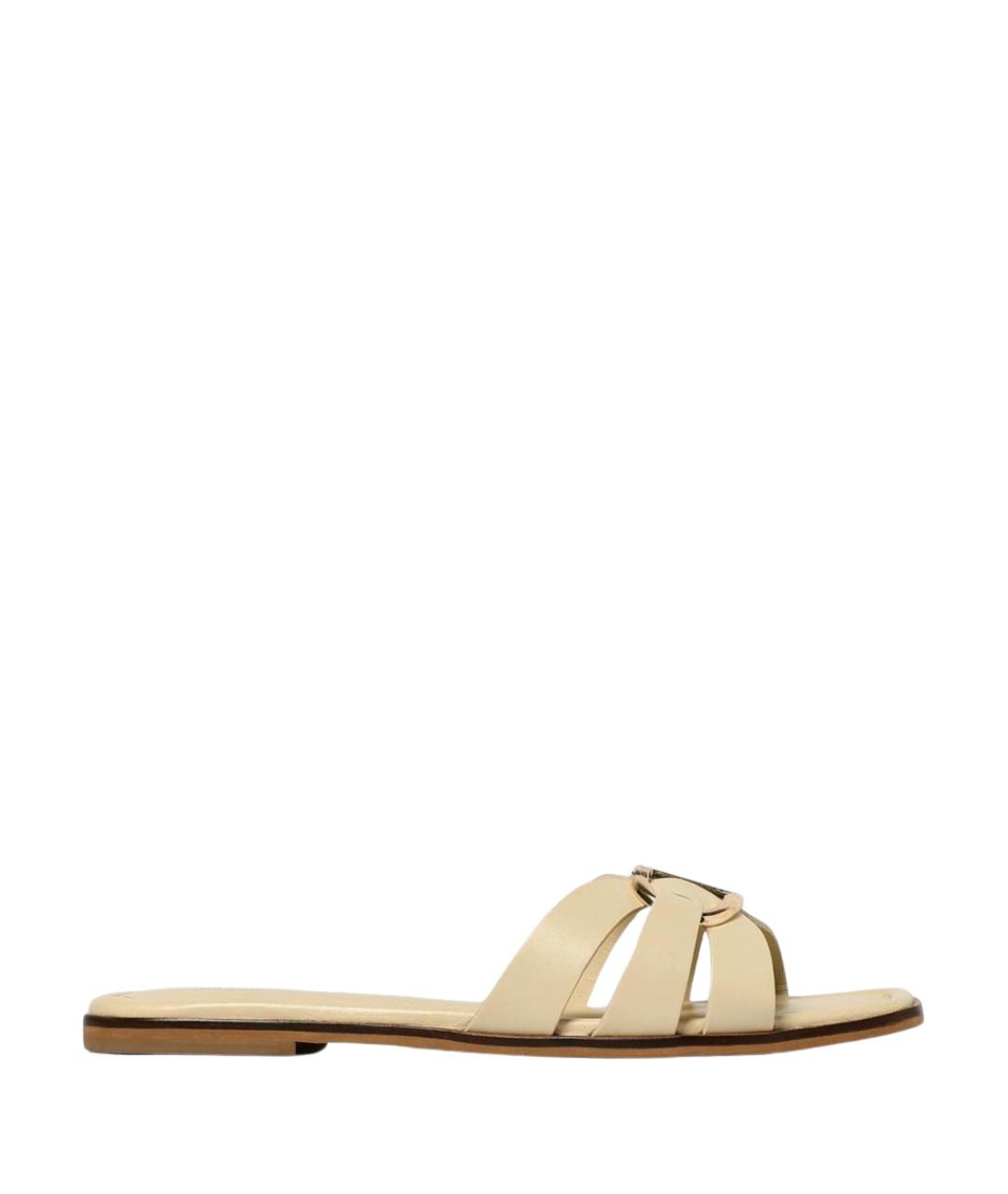 TWIN-SET Бежевые кожаные шлепанцы, фото 1