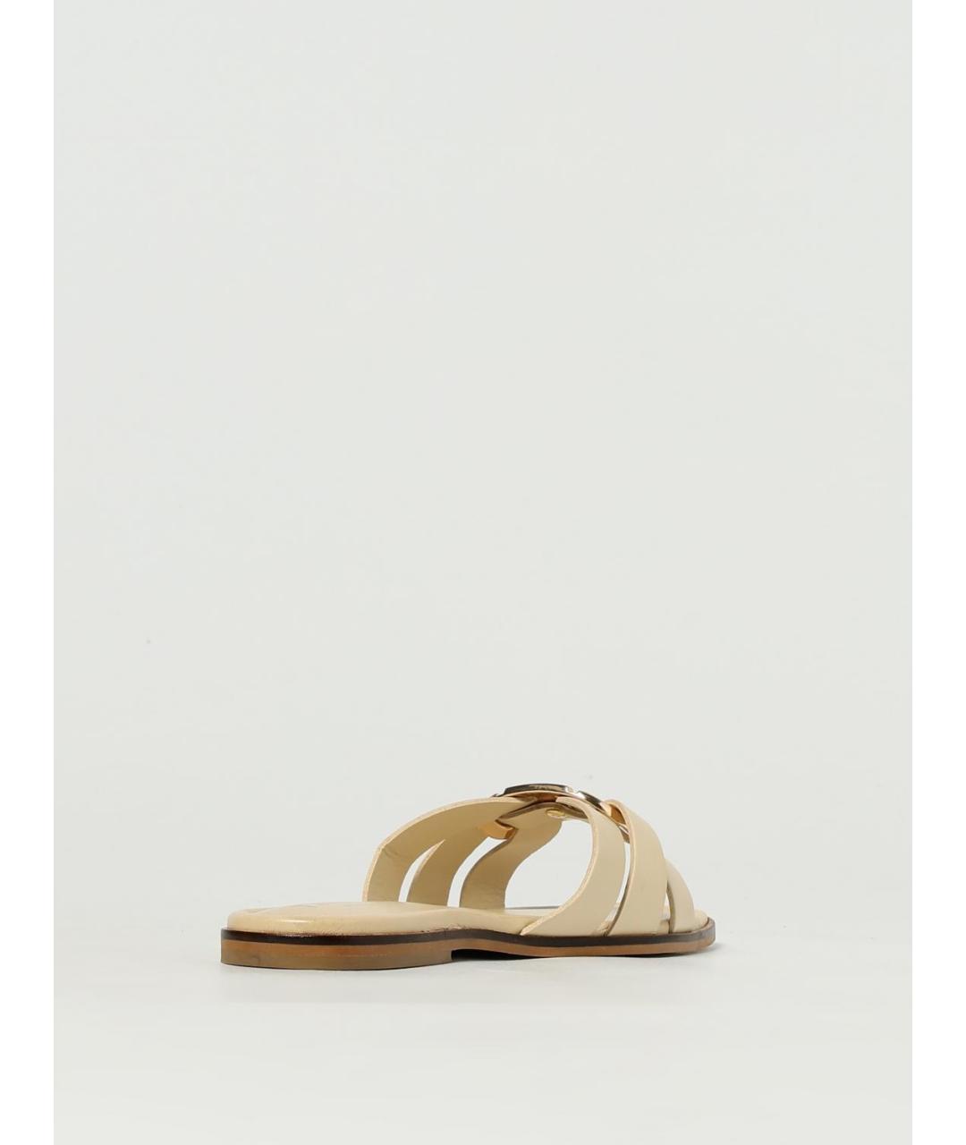 TWIN-SET Бежевые кожаные шлепанцы, фото 3