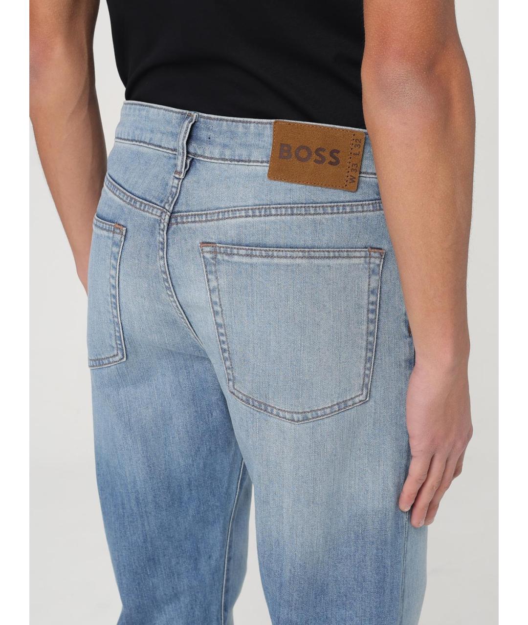 HUGO BOSS Голубые хлопковые прямые джинсы, фото 3