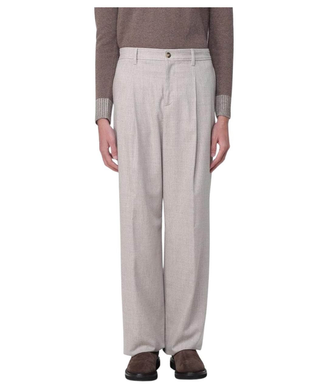 AGNONA Бежевые шерстяные повседневные брюки, фото 1