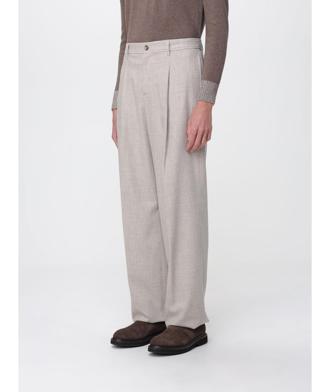 AGNONA Бежевые шерстяные повседневные брюки, фото 3