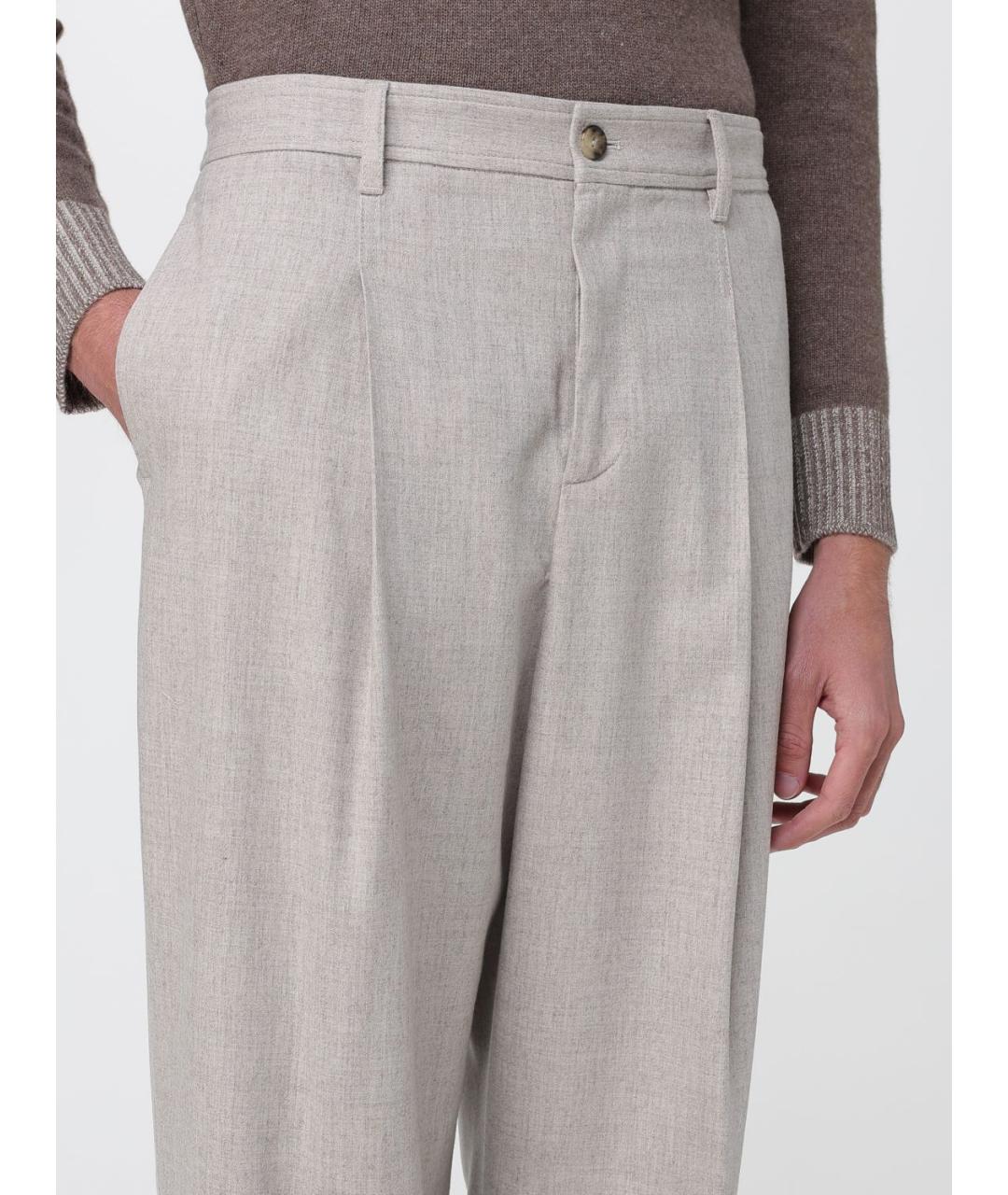 AGNONA Бежевые шерстяные повседневные брюки, фото 4