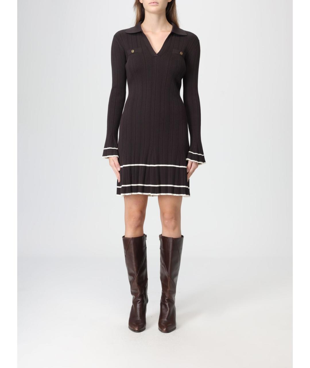 TWIN-SET Коричневое вискозное повседневное платье, фото 4