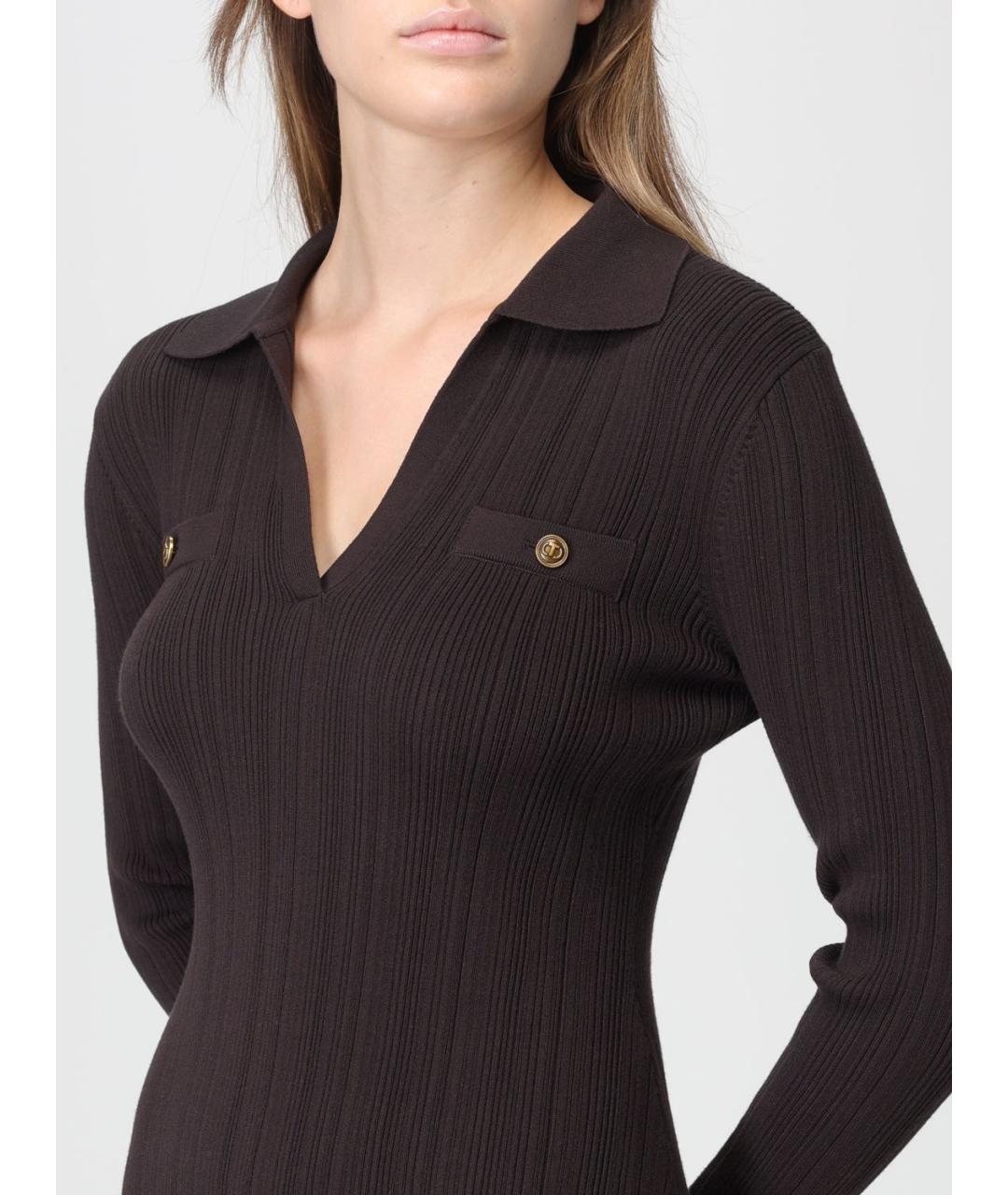 TWIN-SET Коричневое вискозное повседневное платье, фото 3