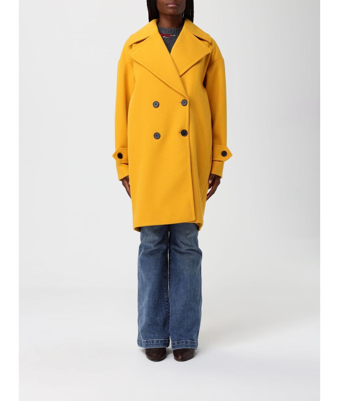 TWIN-SET Желтое шерстяное пальто, фото 2
