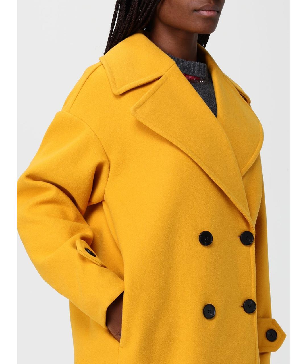 TWIN-SET Желтое шерстяное пальто, фото 5
