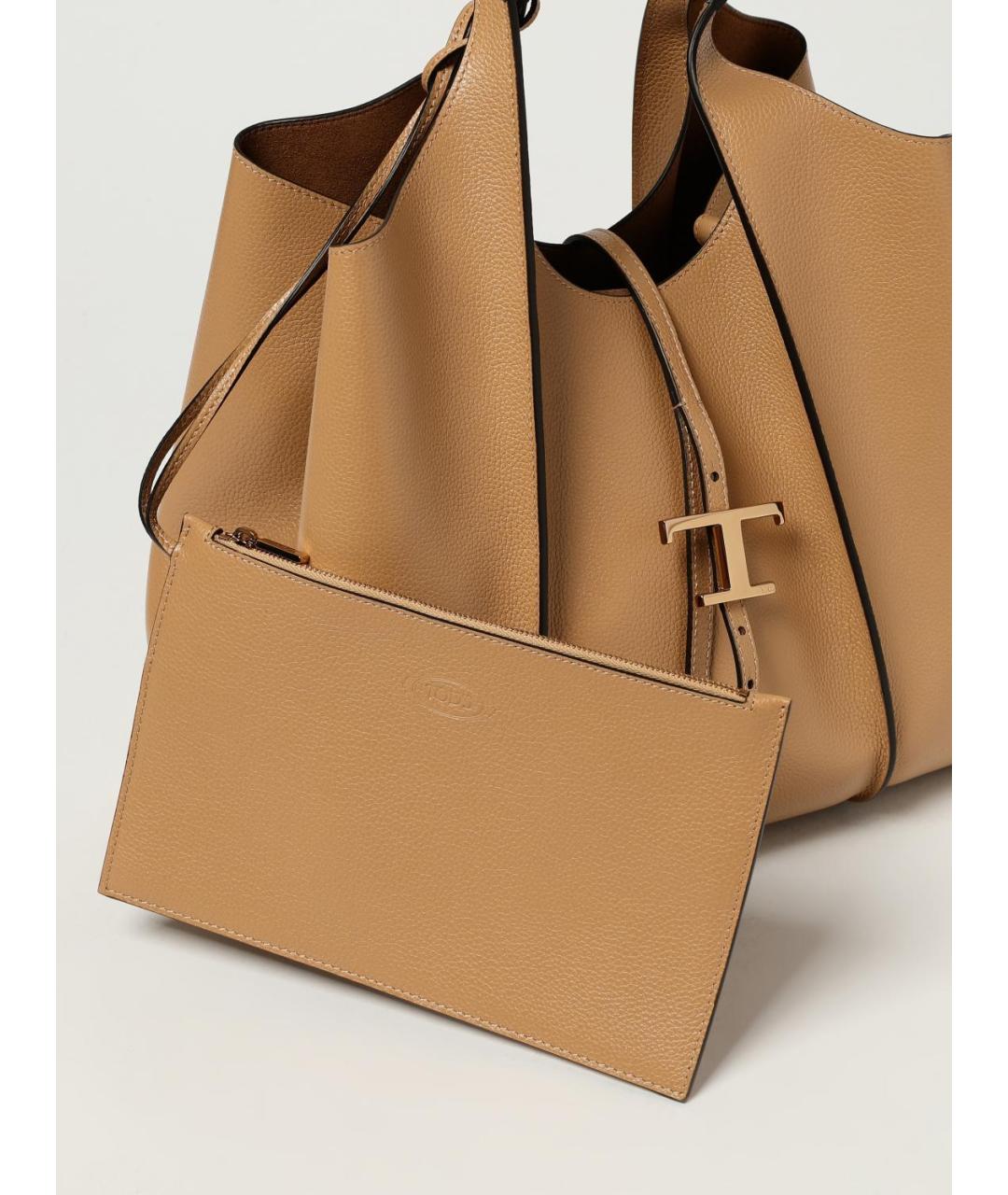 TOD'S Бежевая кожаная сумка тоут, фото 3