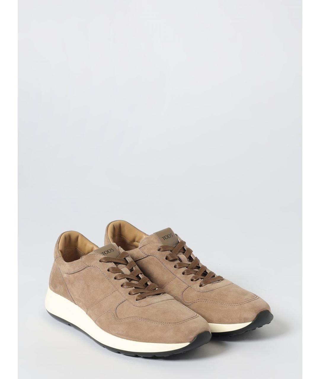 TOD'S Бежевые кожаные низкие кроссовки / кеды, фото 2