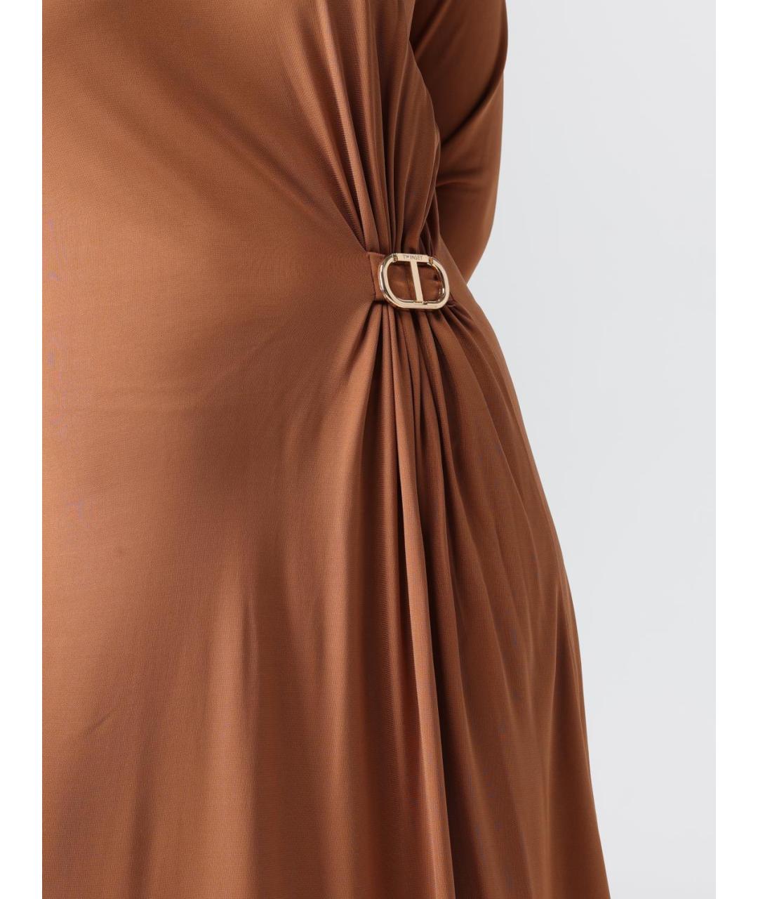 TWIN-SET Золотое вискозное повседневное платье, фото 3