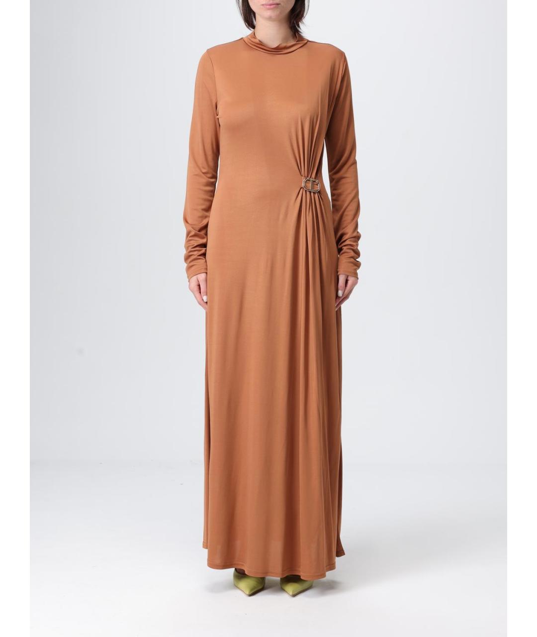 TWIN-SET Золотое вискозное повседневное платье, фото 4