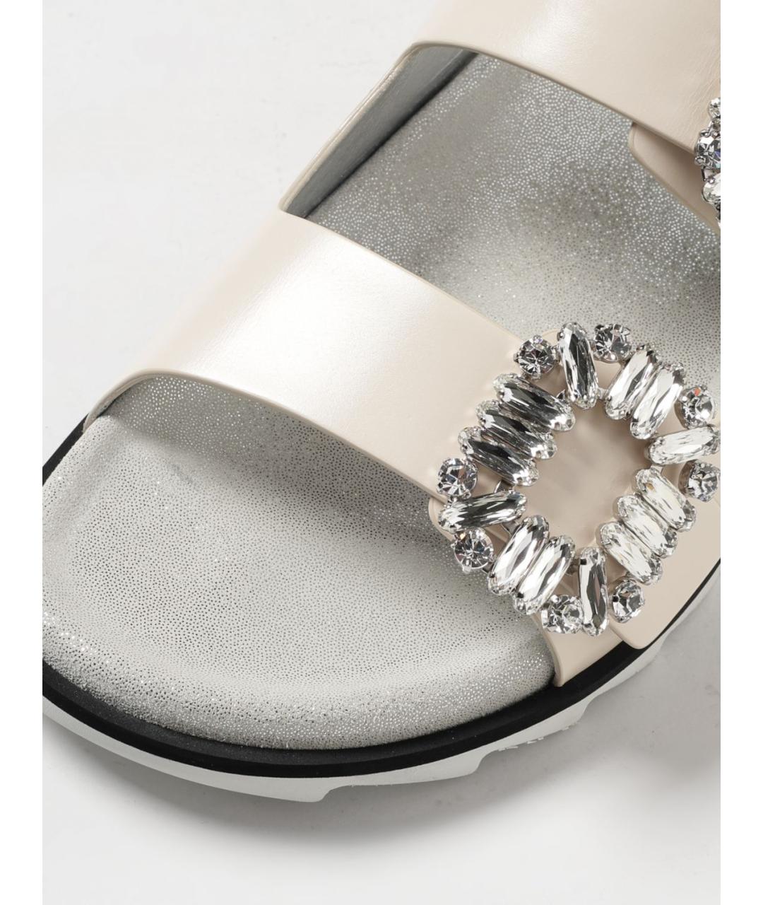 ROGER VIVIER Бежевые кожаные сандалии, фото 4