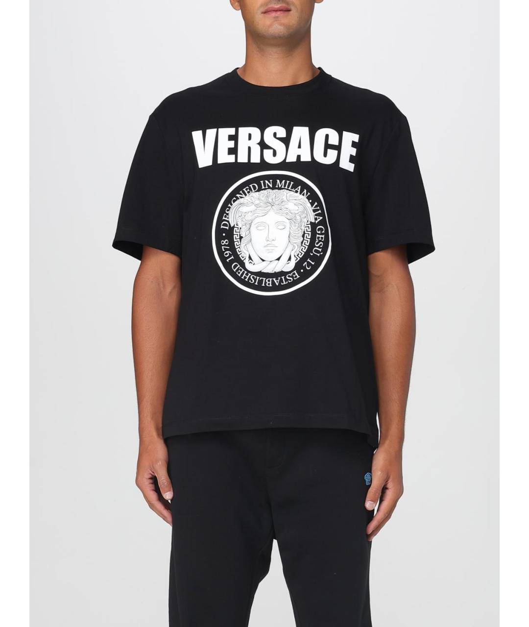 VERSACE Черная хлопковая футболка, фото 6