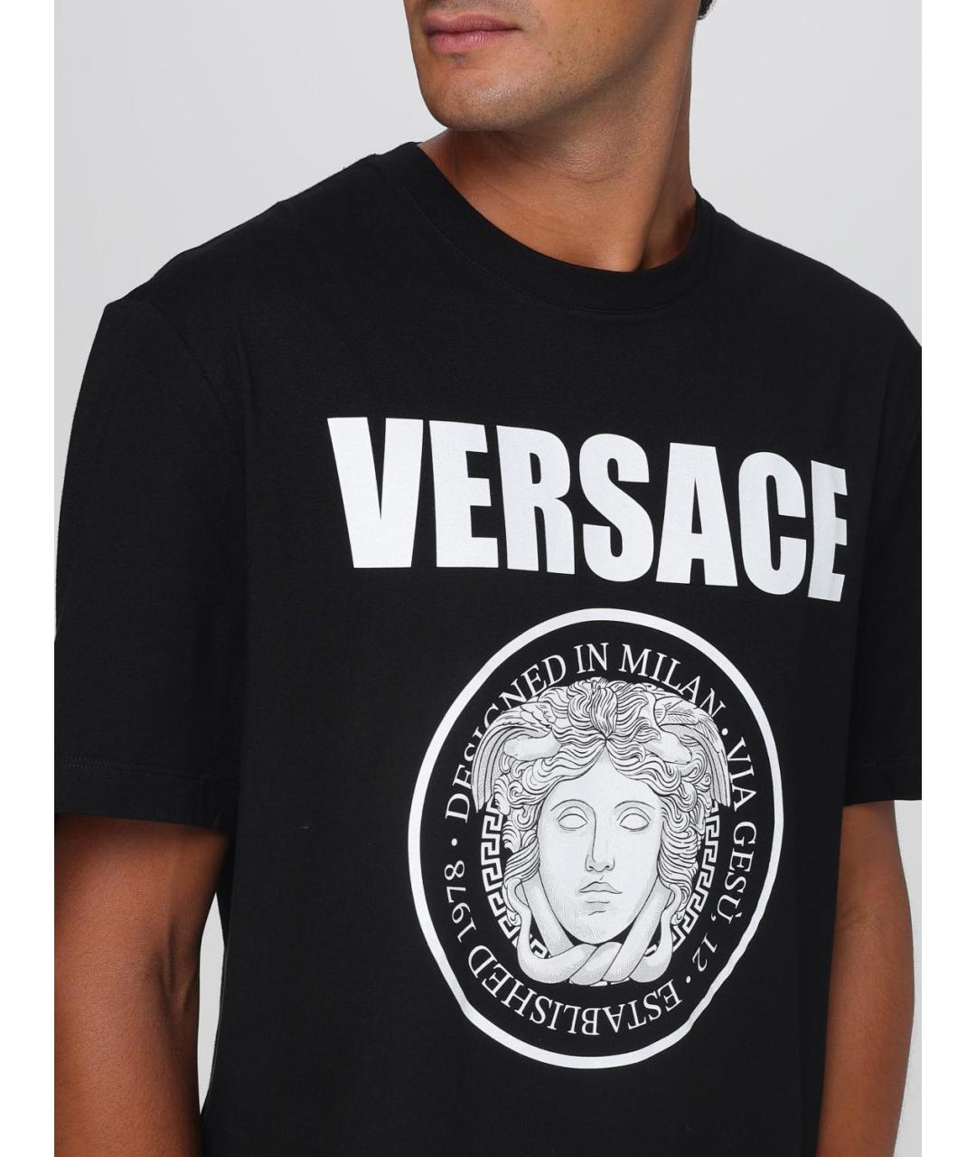 VERSACE Черная хлопковая футболка, фото 5