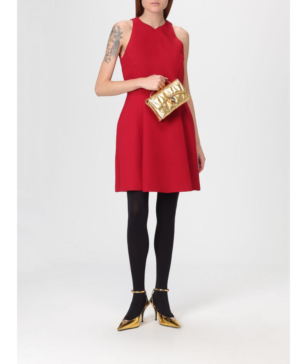 VERSACE Красное шерстяное коктейльное платье, фото 3