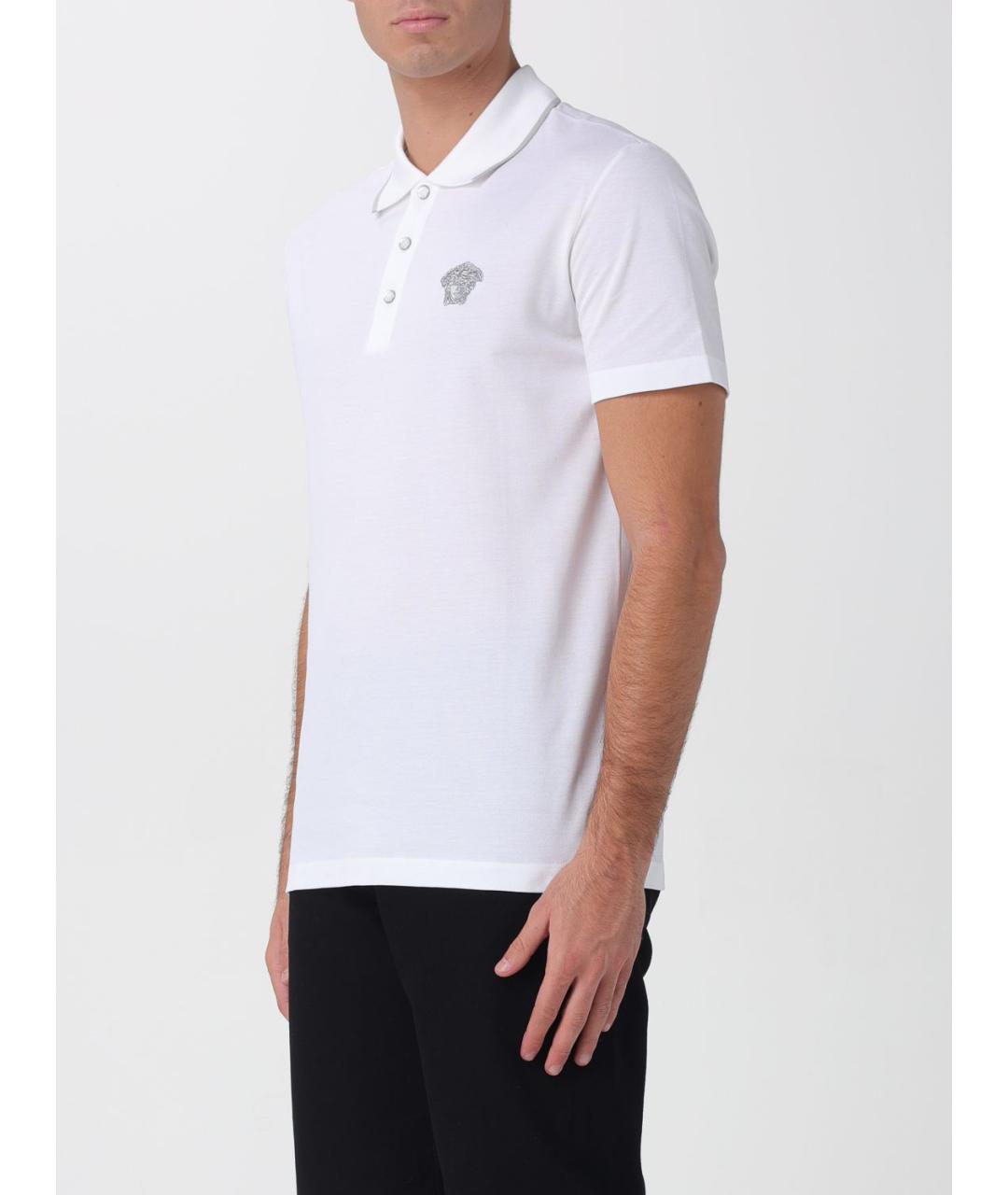 VERSACE Белое хлопковое поло с коротким рукавом, фото 4