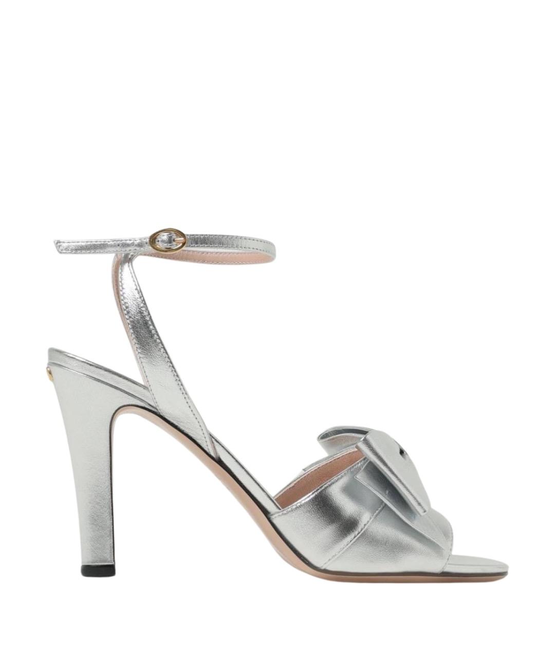VALENTINO Серебряные кожаные босоножки, фото 1