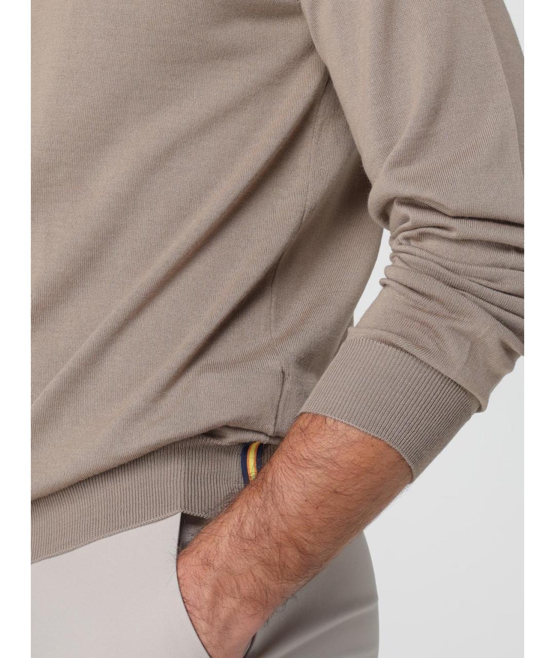 K-WAY Серое хлопко-шерстяное поло с длинным рукавом, фото 3